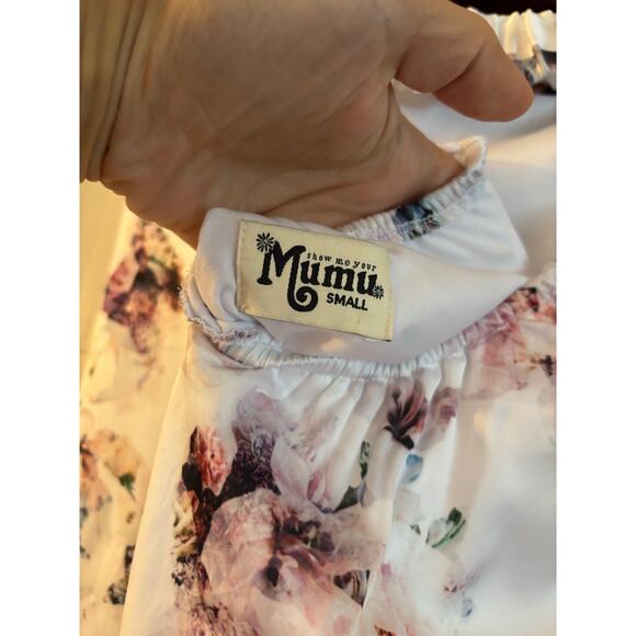 Show Me Your MuMu Sirene Maxi Dress Size Small Satin Strapless Bouquet Beauty - Picture 5 of 5